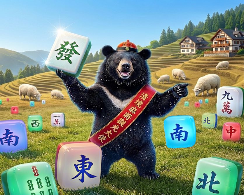 台灣黑熊,台灣熊愛打麻將,台灣黑熊打麻將,熊掌摸牌,青青草原變成大麻將桌,別人的清境看羊我的清境打牌,清境農場熊界傳奇,清境農場揪團打麻將,世界麻將大賽清境分賽,南投清境黑熊麻將俠,清境麻將觀光大使